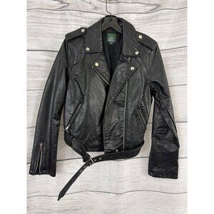 Wild Fable Black Faux Leather Moto Jacket Belted Size M